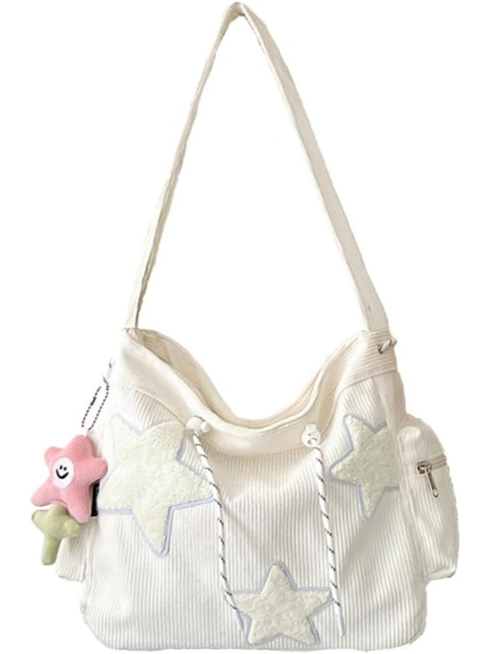 Women's White Multiple Pockets Zipper Aesthetic Hobo Bag Crossbody Handbag